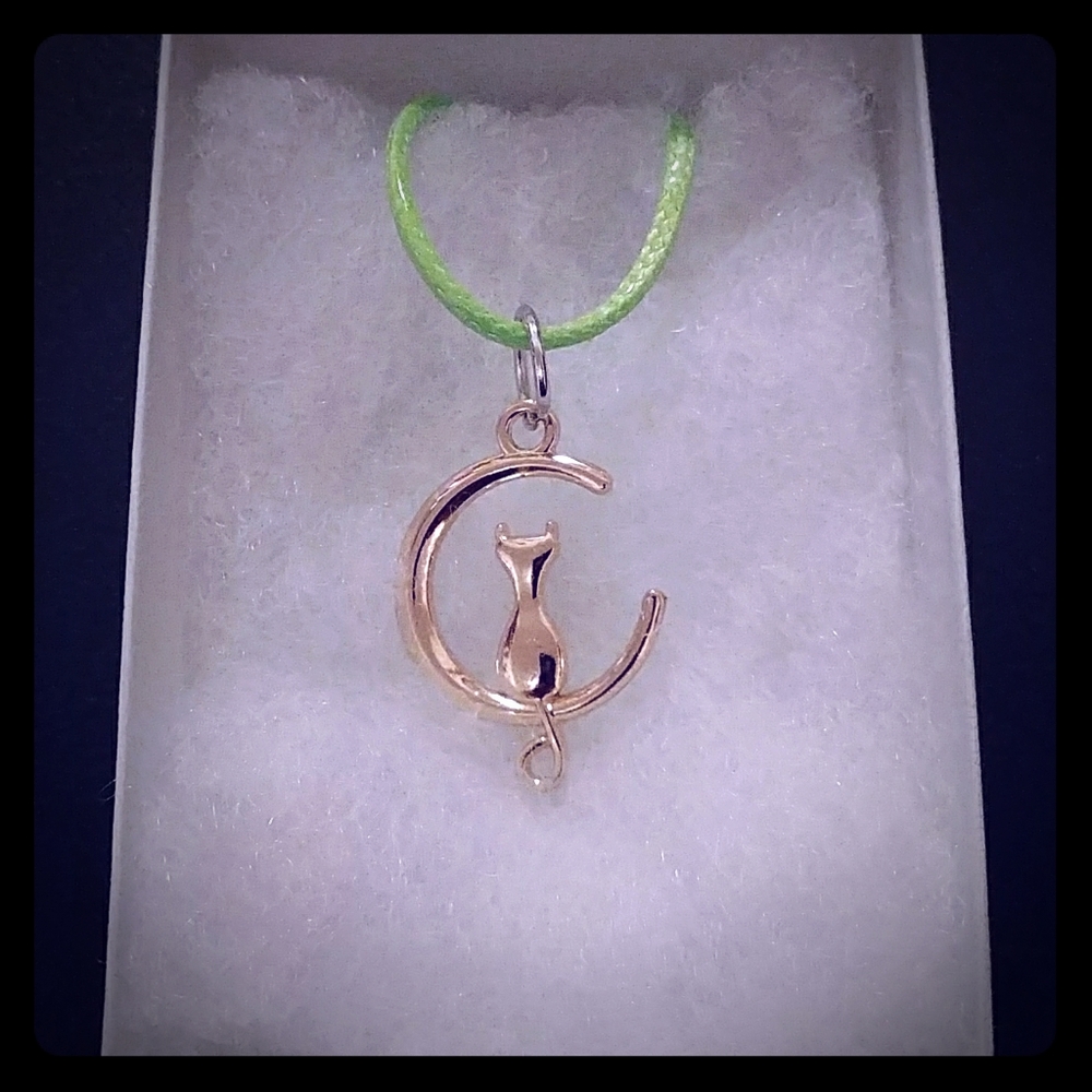 Gold Cat In Moon Necklace
